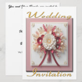 結婚式招待状ピンクと金ゴールドブーケ 招待状 (正面/裏面)