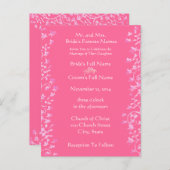 結婚式招待状ピンクの渦巻きと花 インビテーションポストカード (正面/裏面)