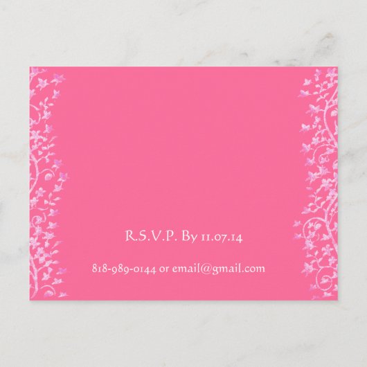 結婚式招待状ピンクの渦巻きと花 インビテーションポストカード (裏面)
