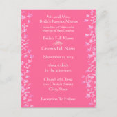 結婚式招待状ピンクの渦巻きと花 インビテーションポストカード (正面)