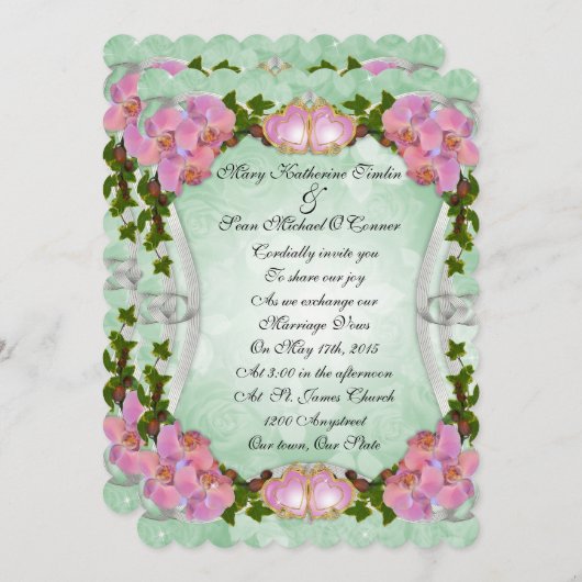 結婚式招待状ピンクの蘭 招待状 (正面/裏面)
