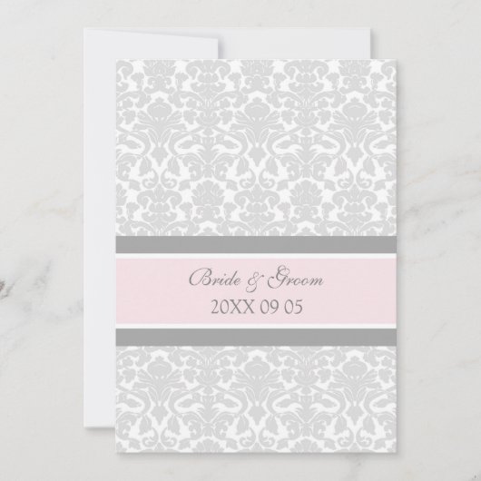 結婚式招待状ピンクグレーホワイトダマスク 招待状 (正面)