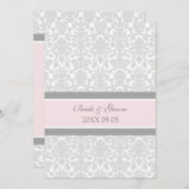 結婚式招待状ピンクグレーホワイトダマスク 招待状 (正面/裏面)