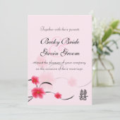 結婚式招待状ピンクブロッサムダブル幸せ 招待状 (スタンド正面)