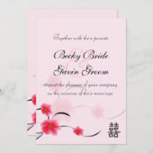 結婚式招待状ピンクブロッサムダブル幸せ 招待状 (正面/裏面)