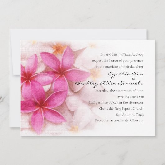 結婚式招待状ピンクプルメリア 招待状 (正面)