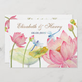 結婚式招待状ピンクロータス&ブルードラゴンフライ 招待状 (正面/裏面)