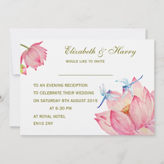 結婚式招待状ピンクロータス&ブルードラゴンフライ 招待状 (裏面)