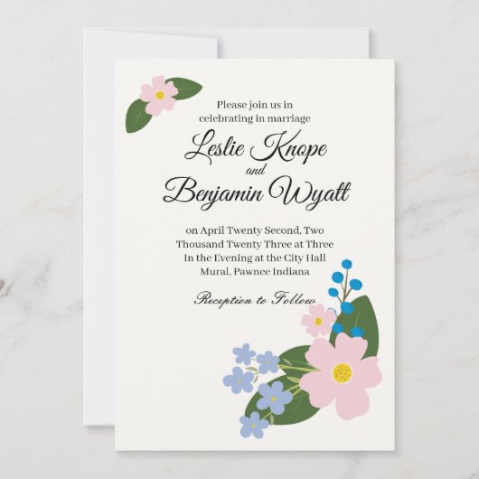 結婚式招待状ピンク花 招待状 (正面)