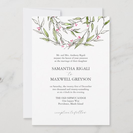 結婚式招待状フォーマル植物緑 招待状 (正面)