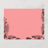 結婚式招待状ブラックオンピンクヴィンテージ花 インビテーションポストカード (裏面)