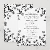 結婚式招待状ブラックオンホワイトワイルドフラワー インビテーションポストカード (正面/裏面)