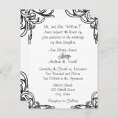 結婚式招待状ブラックコーナーが白に旋回 インビテーションポストカード (正面/裏面)