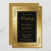 結婚式招待状ブラック(金ゴールド枠) 招待状 (正面/裏面)