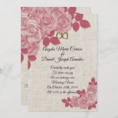 結婚式招待状ブルゴーニュバラオンリネン 招待状 (正面/裏面)