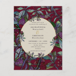 結婚式招待状ブルゴーニュフローラリーフ金ゴールド枠 ポストカード