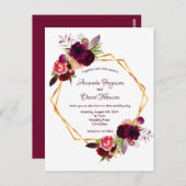結婚式招待状ブルゴーニュ花模様幾何学模様 ポストカード (正面/裏面)