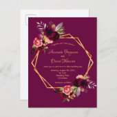 結婚式招待状ブルゴーニュ花模様幾何学 ポストカード (正面/裏面)