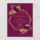 結婚式招待状ブルゴーニュ花模様幾何学 ポストカード (正面)