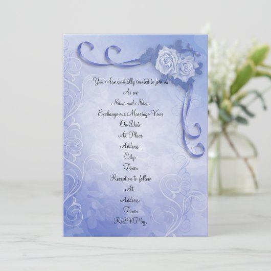 結婚式招待状ブルーアンティークバラ 招待状 (スタンド正面)
