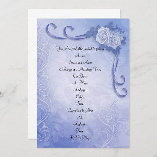 結婚式招待状ブルーアンティークバラ 招待状 (正面/裏面)