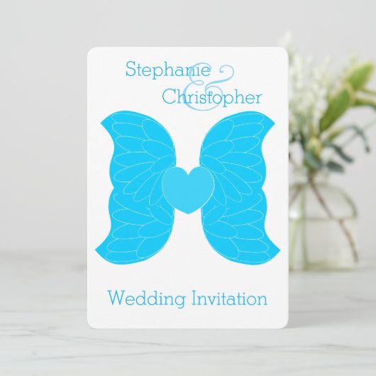 結婚式招待状ブルーエンジェルウィングスハートデザイン 招待状 (スタンド正面)