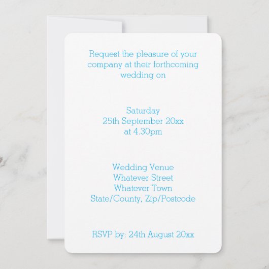 結婚式招待状ブルーエンジェルウィングスハートデザイン 招待状 (裏面)