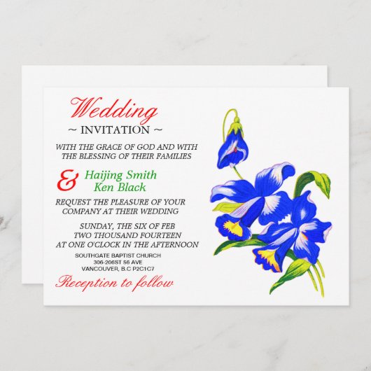 結婚式招待状ブルーオーキッドウェディングフラワー 招待状 (正面/裏面)