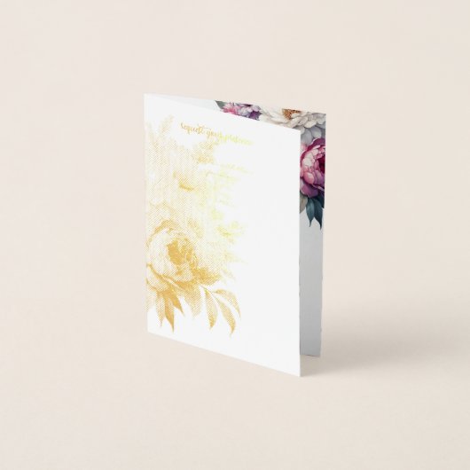 結婚式招待状ベクトルパステルフローラ 箔カード (正面)