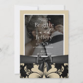 結婚式招待状ベージュとブラック伝統的写真 招待状 (正面)