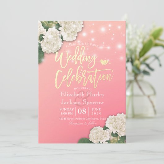 結婚式招待状ホワイトアジサイのストリングライト 招待状 (スタンド正面)