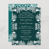 結婚式招待状ホワイトオンシーブルーヴィンテージ花 インビテーションポストカード (正面/裏面)