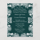 結婚式招待状ホワイトオンシーブルーヴィンテージ花 インビテーションポストカード (正面)