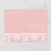 結婚式招待状ホワイトオンピンクヴィンテージ花 インビテーションポストカード (裏面)
