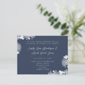 結婚式招待状ホワイトオンミッドナイトブルーヴィンテージ インビテーションポストカード (スタンド正面)