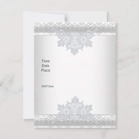 結婚式招待状ホワイトシルクレースパール宝石 招待状 (裏面)
