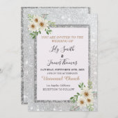 結婚式招待状ホワイトシルバーフローラ招待状 招待状 (正面/裏面)