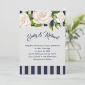 結婚式招待状ホワイトローズオンサファイヤストライプーズ 招待状 (スタンド正面)