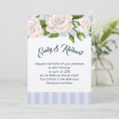 結婚式招待状ホワイトローゼズオンブルーストライプズ 招待状 (スタンド正面)