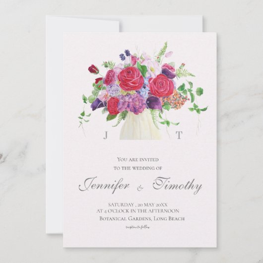 結婚式招待状ボタニカルレッドローズ 招待状 (正面)