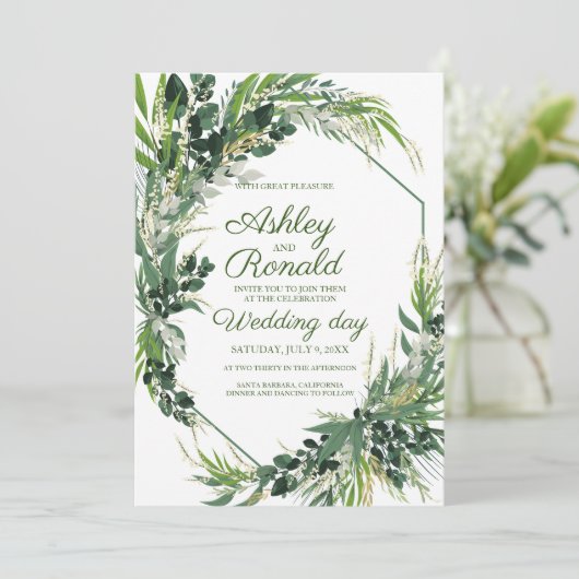 結婚式招待状ボヘミアの緑の草本 招待状 (スタンド正面)