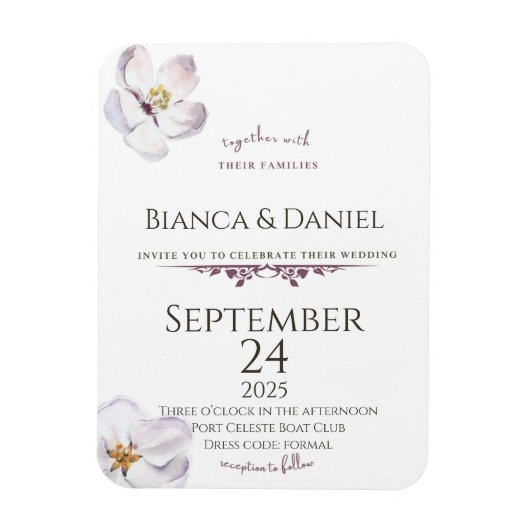 結婚式招待状マグネット、水彩花 マグネット (縦)