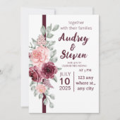 結婚式招待状マゼンタラインリボンフローラ シーズンカード (正面)