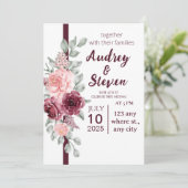 結婚式招待状マゼンタラインリボンフローラ シーズンカード (スタンド正面)