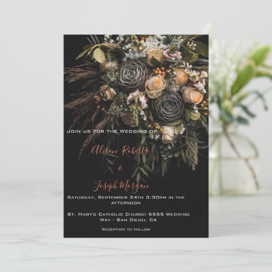 結婚式招待状ムーディフローラオレンジ白 招待状 (スタンド正面)