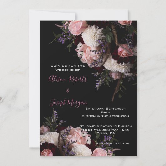 結婚式招待状ムーディフローラ、ブルゴーニュ白 招待状 (正面)