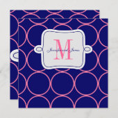 結婚式招待状モノグラコンテンポラリームネイビーピンク 招待状 (正面/裏面)