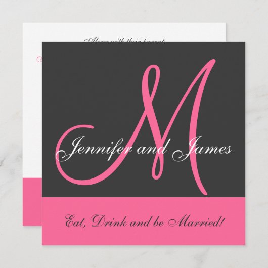 結婚式招待状モノグラムことわざ名ピンクグレー 招待状 (正面/裏面)