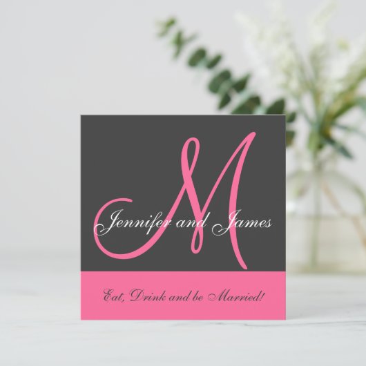 結婚式招待状モノグラムことわざ名ピンクグレー 招待状 (スタンド正面)