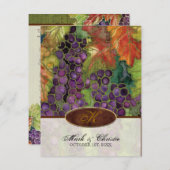 結婚式招待状モノグラムの秋グレープリーフ 招待状 (正面/裏面)